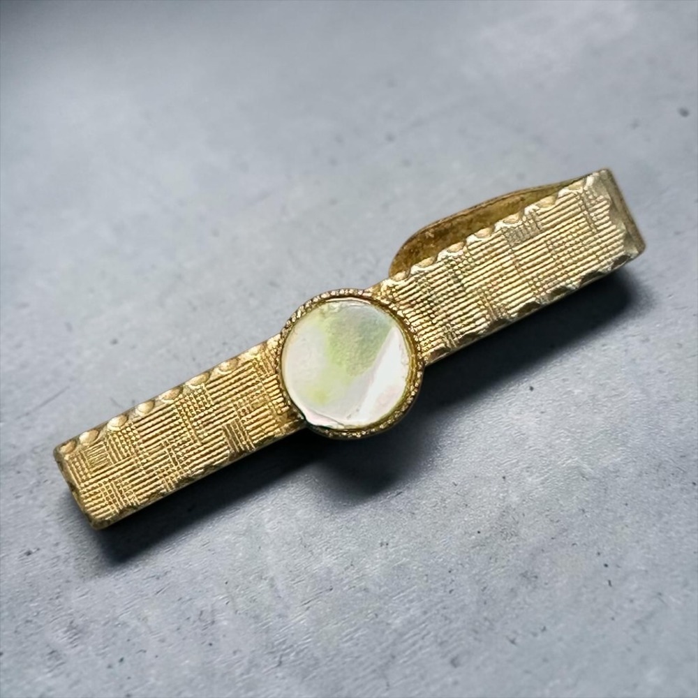 Vintage Gold-Tone Tie Clip Bar with‎ Mother of Pearl Inlay Mid-Century